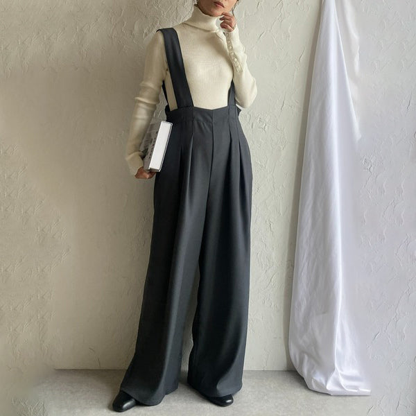 サロペット スーツスタイル キャミソール 通勤 ゆったり ストレッチ ウエスト ワイドパンツ ID76