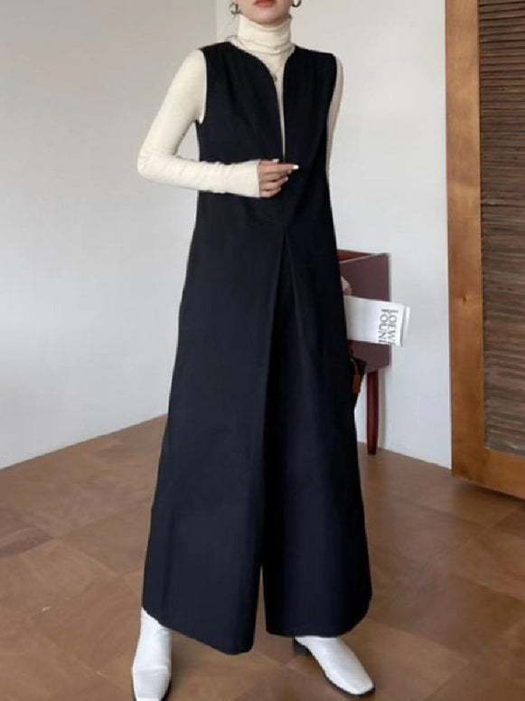 Vネック サロペット レディース オールインワン ワイドパンツ ゆったり 体型カバー シンプル 通勤 通学 カジュアル きれいめ 大人可愛い 春秋新作 ID1836