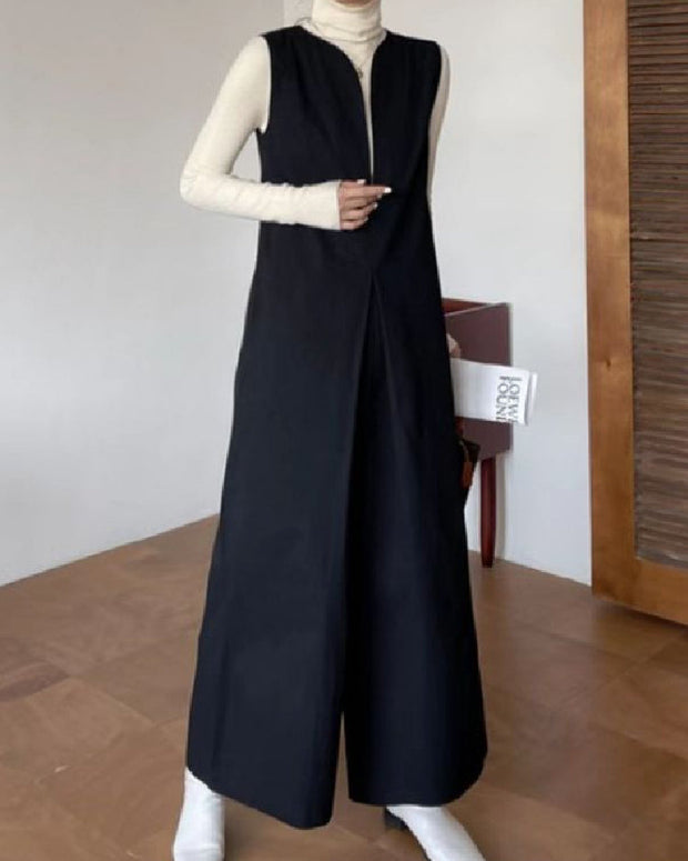 Vネック サロペット レディース オールインワン ワイドパンツ ゆったり 体型カバー シンプル 通勤 通学 カジュアル きれいめ 大人可愛い 春秋新作 ID1836