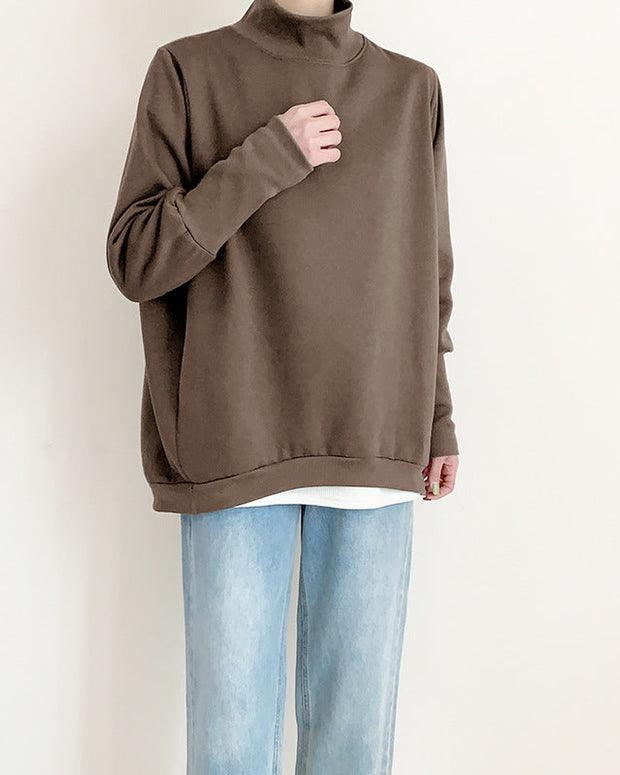 4色展開 裏起毛 スウェット レディース 長袖 トレーナー ハイネック シンプル 無地 ゆったり あったか 体型カバー カジュアル 通勤 通学 おしゃれ 大人女子 暖かい ルームウェア 秋冬 防寒 トップス 人気 新作 ID1930