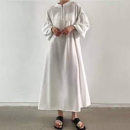 ID102 One-piece dress, zipper neck, puff sleeve, long sleeve dress, work wear, elegant, simple, long dress 