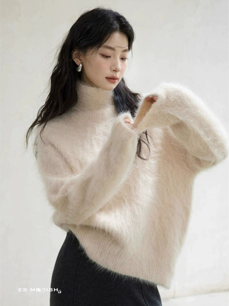 「年末前の大感謝祭」ふわふわ ニット レディース ハイネック セーター 柔らかい 暖かい シンプル エレガント 体型カバー 無地 秋冬 新作 ID2177