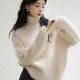 「年末前の大感謝祭」ふわふわ ニット レディース ハイネック セーター 柔らかい 暖かい シンプル エレガント 体型カバー 無地 秋冬 新作 ID2177