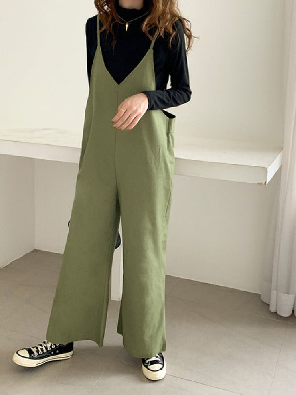 オールインワン レディース サロペット パンツ レディース ワイドパンツ Vネック ボトム サロペ 美ライン ゆったり 着痩せ キャミソール 体型カバー ゆったり低身長 楽ちん サロペット ノースリーブ 春 夏 母の日 大人 ID1321