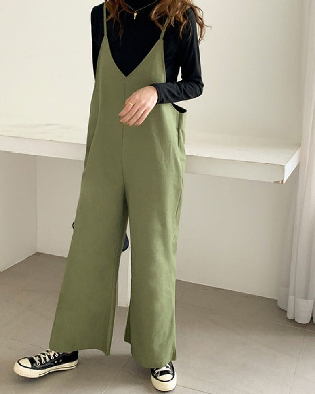 オールインワン レディース サロペット パンツ レディース ワイドパンツ Vネック ボトム サロペ 美ライン ゆったり 着痩せ キャミソール 体型カバー ゆったり低身長 楽ちん サロペット ノースリーブ 春 夏 母の日 大人 ID1321