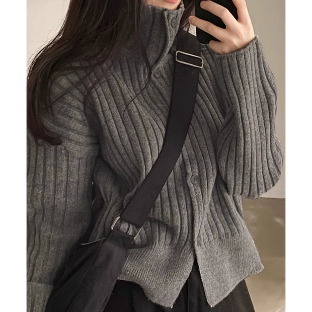 ハーフジップ リブニット レディース セーター プルオーバー 長袖 伸縮性 暖かい きれいめ 大人カジュアル 通勤 通学 オフィス 冬服 秋冬 コーデ トレンド ニットトップス ID2205