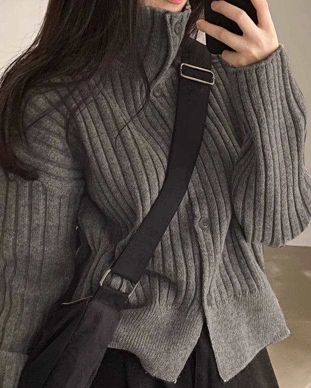 ハーフジップ リブニット レディース セーター プルオーバー 長袖 伸縮性 暖かい きれいめ 大人カジュアル 通勤 通学 オフィス 冬服 秋冬 コーデ トレンド ニットトップス ID2205