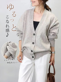 「タイムセール開催中」プルオーバー Vネック 羽織り ドルマン ミドルゲージ ゆったり コクーン 体型カバー ドルマン ニット カーディガン ID1531