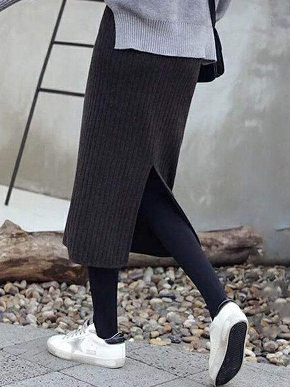 ニットスカート レディース ミモレ丈 バックスリット 無地 リブ タイトスカート 秋冬 伸縮性 体型カバー カジュアル おしゃれ 大人女子 きれいめ フェミニン 上品 ナチュラル ベーシック OL 通勤 通学 オフィスコーデ 大人可愛い 定番 ファッション デイリーコーデ 着回し 楽ちん ID1618