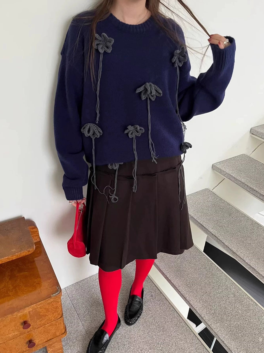 「今だけ特価」フラワーモチーフ ニット セーター レディース ふんわり 柔らかい 可愛い デザインニット 秋冬 トップス ID2189