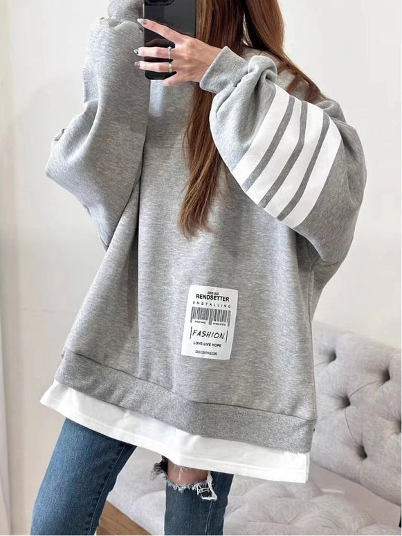 2WAY見えのプルパーカー！ゆったり 長い ドルマン オーバー スウェット チュニック お尻が隠れる バイカラー プルオーバー トレーナー レディース トップス id1729