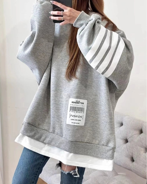 2WAY見えのプルパーカー！ゆったり 長い ドルマン オーバー スウェット チュニック お尻が隠れる バイカラー プルオーバー トレーナー レディース トップス id1729