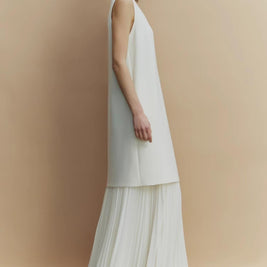 【561】シフォンプリーツロングスカート 夏新作 軽やかロング丈 上品きれいめ オフィス/お出かけ/デート 半身スカート 大人エレガント ホワイト