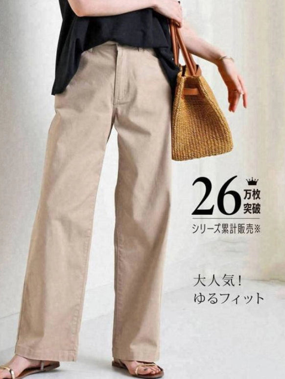 リラックス ワイドパンツ カーキ 大人気爆売れ中 ゆったりシルエット 通勤 カジュアル 体型カバー レディース ID1158