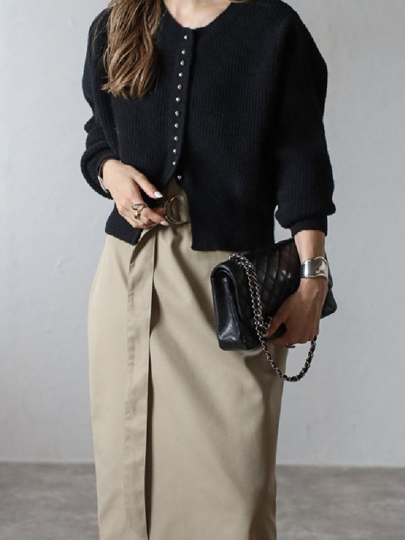 「今年最後の大チャンス」パールボタン ニットカーディガン レディース 長袖 ショート丈 ふんわり 上品 フェミニン キレイめ 通勤 デイリー ID2244