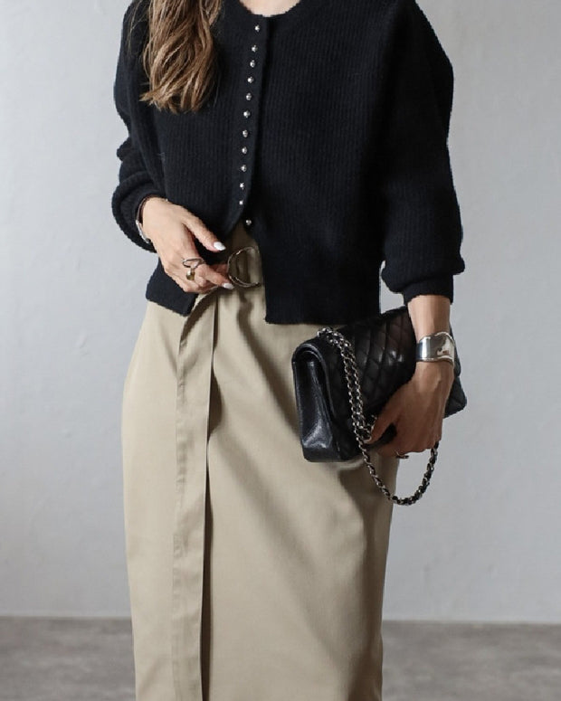 「今年最後の大チャンス」パールボタン ニットカーディガン レディース 長袖 ショート丈 ふんわり 上品 フェミニン キレイめ 通勤 デイリー ID2244