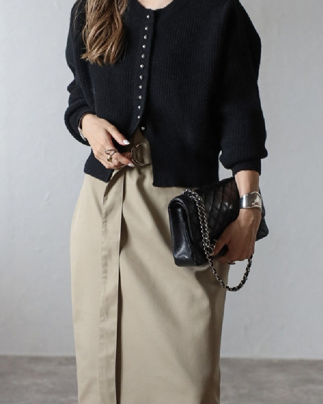 「今年最後の大チャンス」パールボタン ニットカーディガン レディース 長袖 ショート丈 ふんわり 上品 フェミニン キレイめ 通勤 デイリー ID2244