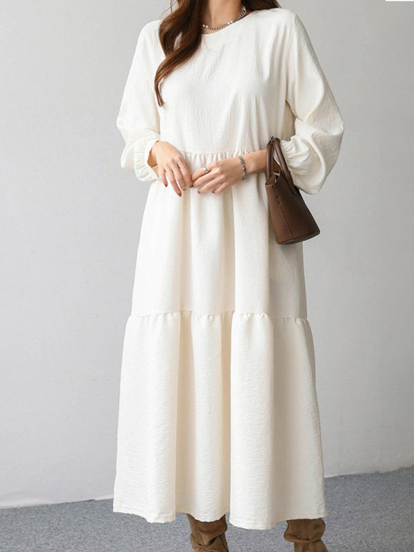 ロングワンピース レディース 長袖 無地 シンプル 体型カバー ゆったり フレア 上品 きれいめ ナチュラル カジュアル 秋冬 新作 ID1909
