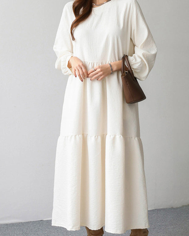 ロングワンピース レディース 長袖 無地 シンプル 体型カバー ゆったり フレア 上品 きれいめ ナチュラル カジュアル 秋冬 新作 ID1909