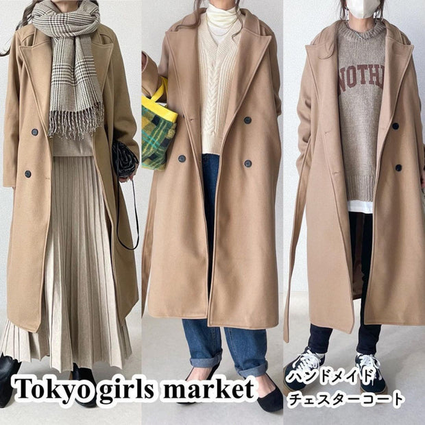 ロング丈 ウールタッチ コート ダブルボタン きれいめ シンプル 大人カジュアル 通勤 アウター レディース 冬 ID2288