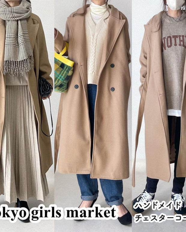 ロング丈 ウールタッチ コート ダブルボタン きれいめ シンプル 大人カジュアル 通勤 アウター レディース 冬 ID2288