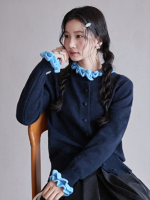 メロー デザイン ニット カーディガン レディース 配色 長袖 可愛い 清楚系 大人フェミニン デイリー 通勤コーデ 秋冬 トップス ID2282