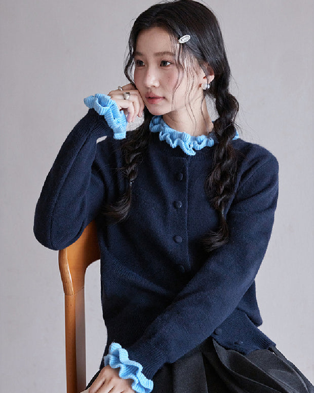 メロー デザイン ニット カーディガン レディース 配色 長袖 可愛い 清楚系 大人フェミニン デイリー 通勤コーデ 秋冬 トップス ID2282