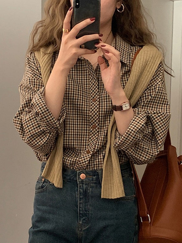 チェック柄 シャツ レディース 長袖 ゆったり ブラウス トップス カジュアル シンプル 体型カバー 大人可愛い 秋コーデ インナー 通勤 オフィスカジュアル ベーシック 人気 ID1398