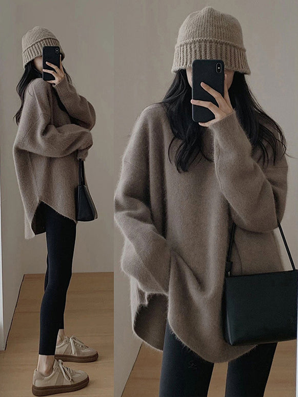 オーバーサイズ ニット セーター レディース ふわふわ 柔らかい 体型カバー シンプル 暖かい 秋冬 トップス おしゃれ ID2291