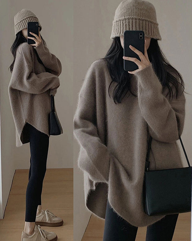 オーバーサイズ ニット セーター レディース ふわふわ 柔らかい 体型カバー シンプル 暖かい 秋冬 トップス おしゃれ ID2291