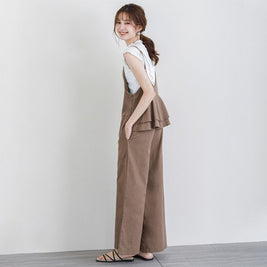 着痩せ確約！サロペット フリル切り替え×ワイドパンツ風 ゆったり体型カバー シンプルなのに大人可愛い 春夏カジュアルコーデの決定版 ID434