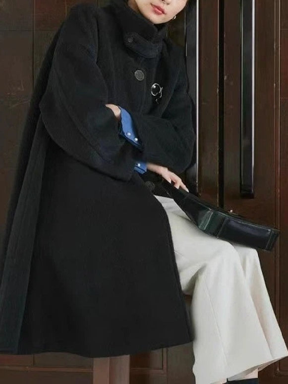 秋冬 ウール コート 韓国風 ロング 高級感 アウター 厚手 ゆったり カジュアル 通勤 レディース 上品 おしゃれ 保温 快適 着心地 大人 女性 エレガント 洗練 都市 テイスト 素材 シルエット トレンド ID2053