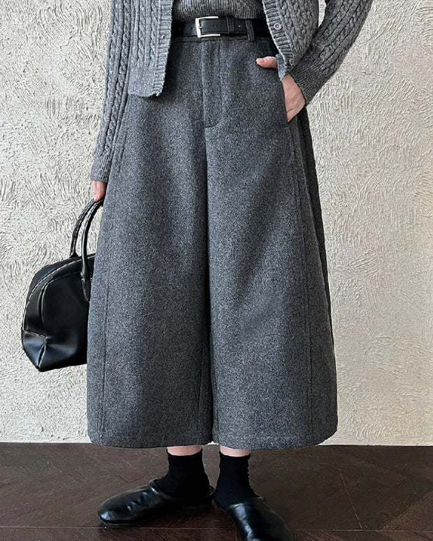 ウール タッチ ワイドパンツ レディース 九分丈 体型カバー きれいめ 上品 レイヤード風 ボトムス 秋冬 新作 ID2303