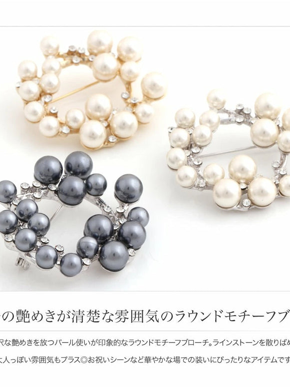 ランキング1位！ブローチ フォーマル 卒業式 卒園式 入学式 入園式 セレモニー ママスーツ パール キュービックジルコニア ピン 華やか 大人 上品 ゴールド シルバー チャコール ID1270