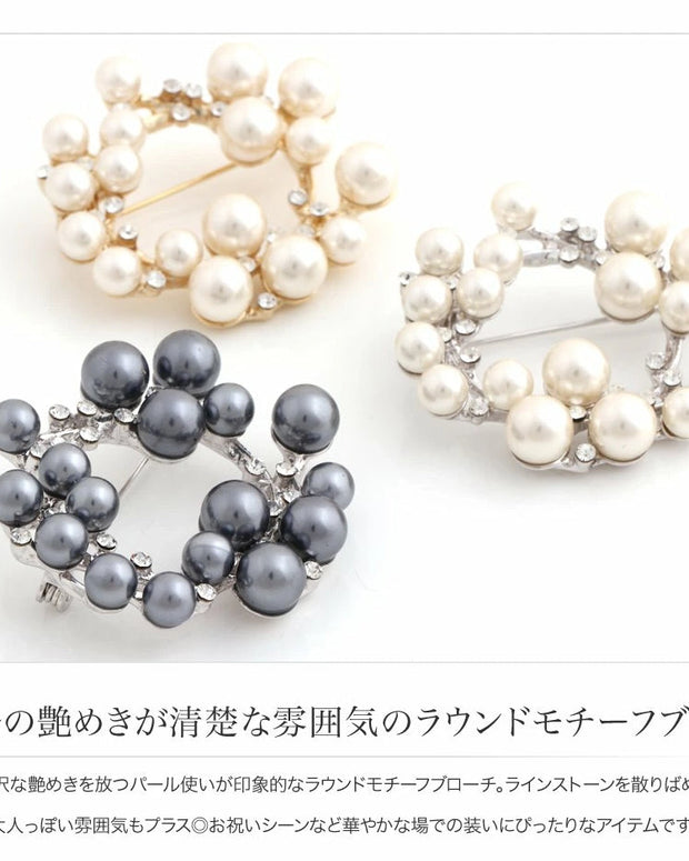 ランキング1位！ブローチ フォーマル 卒業式 卒園式 入学式 入園式 セレモニー ママスーツ パール キュービックジルコニア ピン 華やか 大人 上品 ゴールド シルバー チャコール ID1270