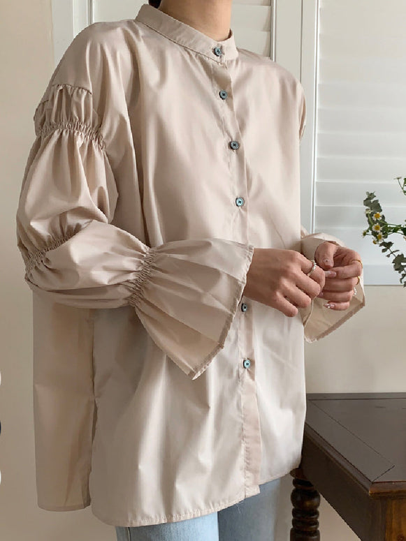 シャツ レディース 長袖 ボリューム袖 ランタンスリーブ ブラウス チュニック 体型カバー 無地 ゆったり おしゃれ 通勤 オフィスカジュアル 重ね着 トップス 洗える シワになりにくい 春秋 韓国風 ファッション ID1671