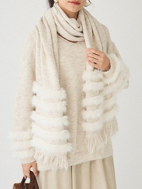 「今だけ限定プライス」2点セット ニット セーター + マフラー レディース 長袖 シンプル ふわふわ 体型カバー 上品 カジュアル 秋冬 新作 ID2069