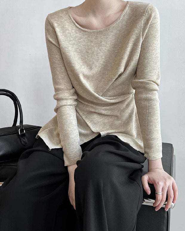 ウール ニット アシンメトリー デザイン カットソー レディース 長袖 トップス きれいめ 大人シンプル 体型カバー 上品 おしゃれ 通勤コーデ ID2299