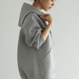 ジップパーカー レディース スウェット フーディー ゆったり 長袖 カジュアル シンプル 通勤 通学 体型カバー 秋冬 アウター ID1803