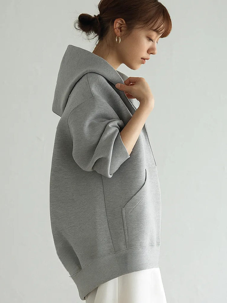 ジップパーカー レディース スウェット フーディー ゆったり 長袖 カジュアル シンプル 通勤 通学 体型カバー 秋冬 アウター ID1803