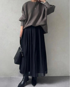 【2点セット】スウェット+スカートセット プリンツ 無地 着痩せ 大人 カジュアル 大人 可愛い カジュアル シンプル キレイめ 上下セット ID1847