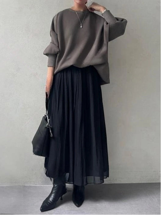 【2点セット】スウェット+スカートセット プリンツ 無地 着痩せ 大人 カジュアル 大人 可愛い カジュアル シンプル キレイめ 上下セット ID1847