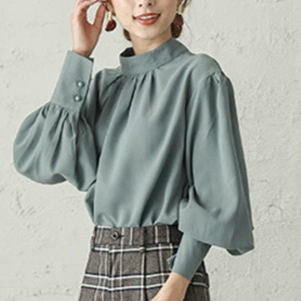 ID67 Short Length Loose Urban Elegant Chiffon Blouse Round Neck Office Shirt 