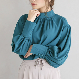 ID67 Short Length Loose Urban Elegant Chiffon Blouse Round Neck Office Shirt 