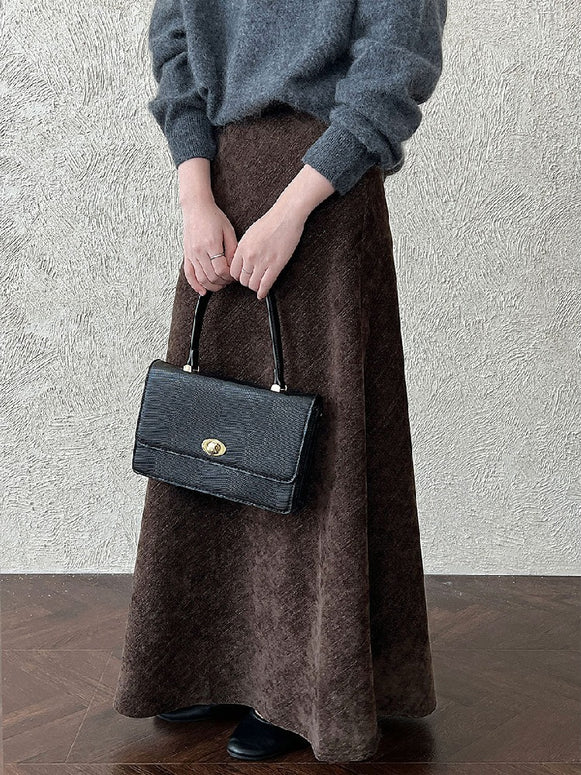 「タイムセール中！」ウールタッチ ロングスカート レディース Aライン 体型カバー きれいめ 上品 フレアスカート 秋冬 新作 ID2304