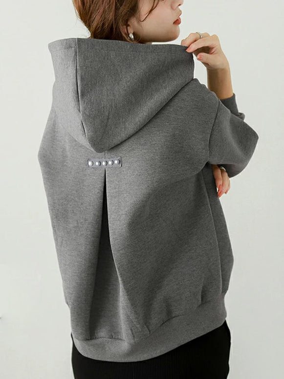 【5色展開】デザイン感 バックパール プルオーバー パーカー フーディー 長袖バックタック トレーナー フェミニン スウェット ID1767