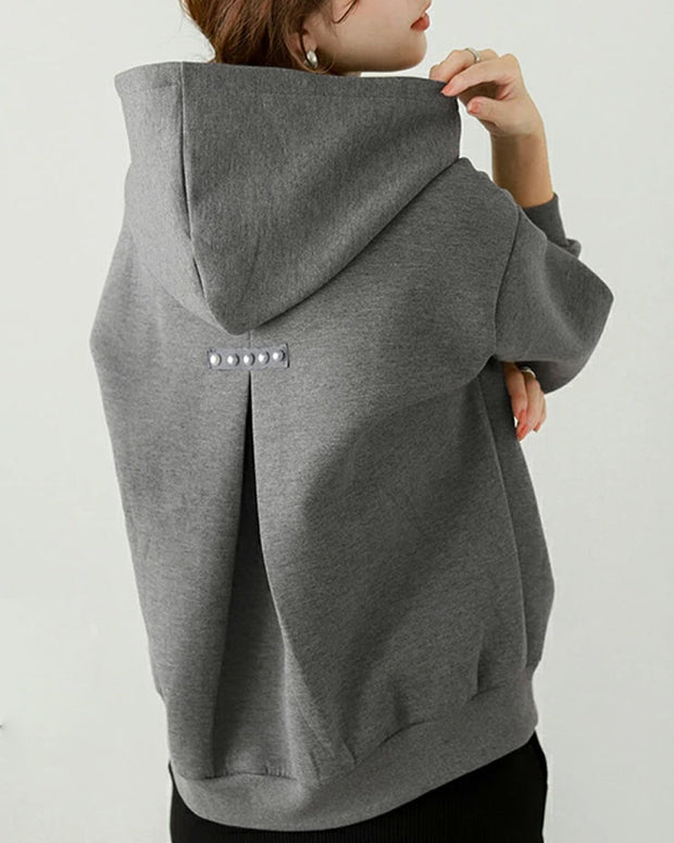 【5色展開】デザイン感 バックパール プルオーバー パーカー フーディー 長袖バックタック トレーナー フェミニン スウェット ID1767