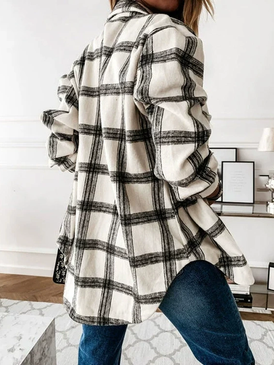 ID121 Shirt Checkered Pattern Loose Fit Thin Outerwear Long Sleeve Tops Perfect for Layering Natural Style Light and Stylish Recommended for Casual Coordination 