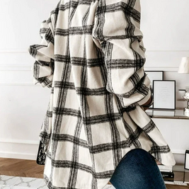 ID121 Shirt Checkered Pattern Loose Fit Thin Outerwear Long Sleeve Tops Perfect for Layering Natural Style Light and Stylish Recommended for Casual Coordination 