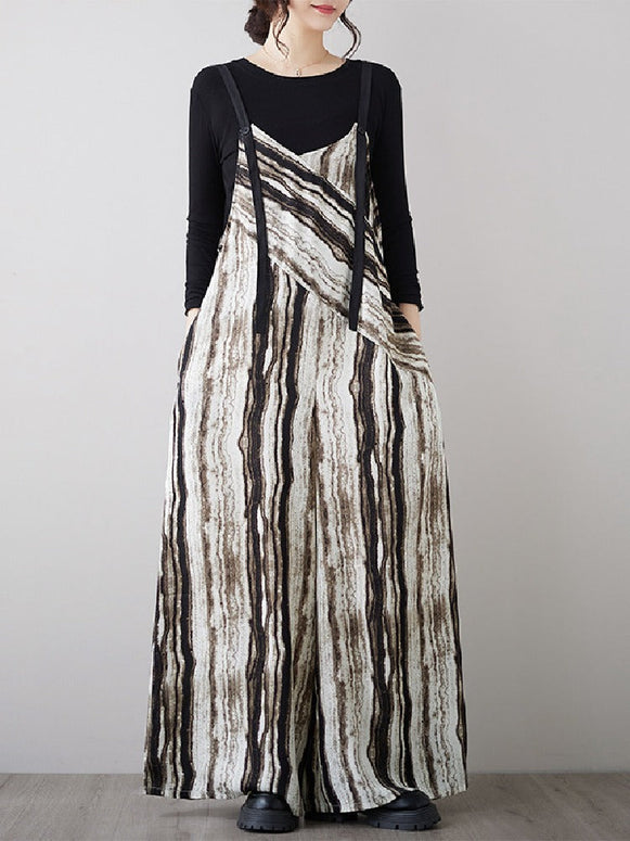 【秋新作】レディース フレンチストライプ オーバーオール ワイドパンツ オールインワン ゆったり 着痩せ カジュアル おしゃれ 通勤 デート 9月 10月 ID1134